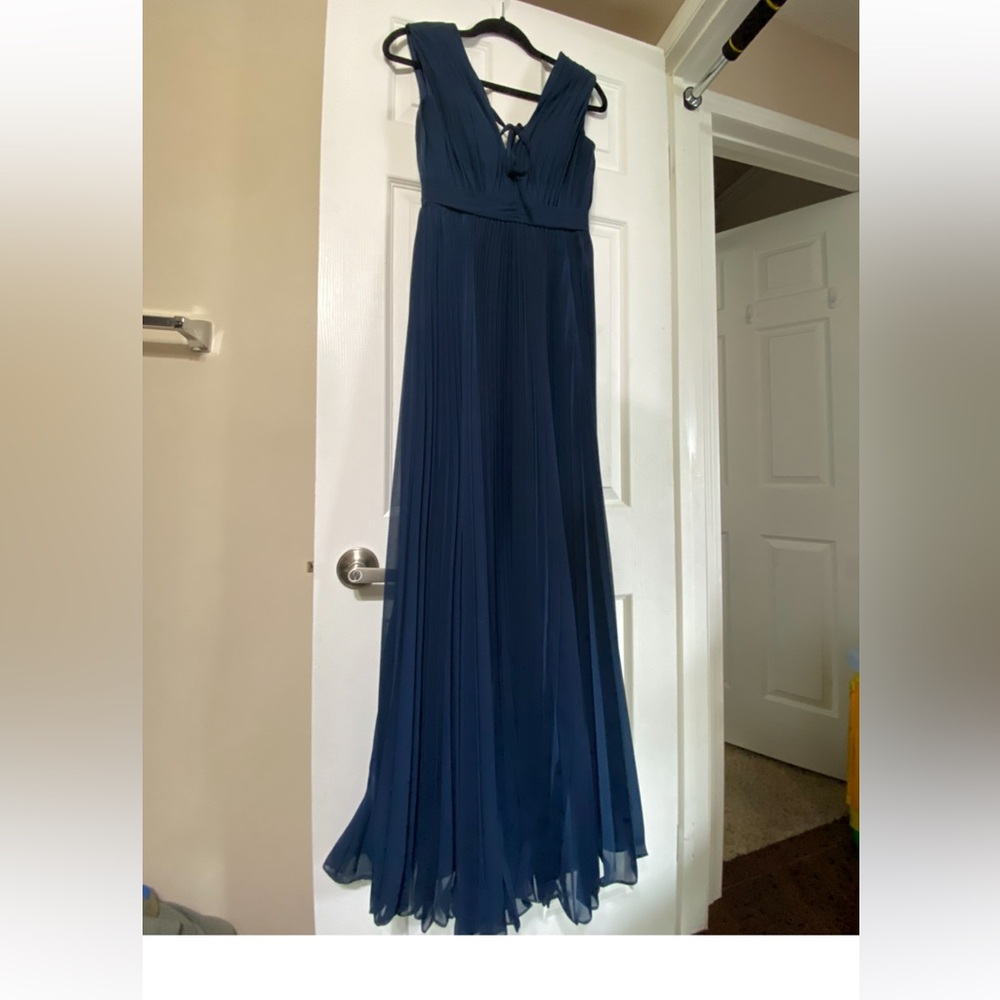 JJ’s House A-Line V-neck Floor-Length Chiffon Bridesmaid Dress Dark navy blue